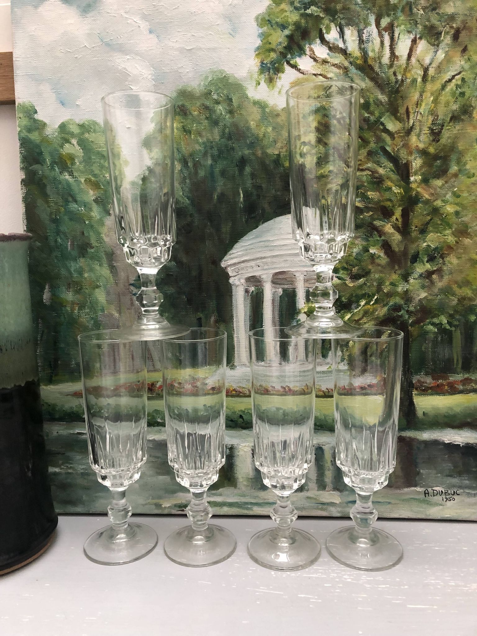Set of 6 lance model champagne flutes, design made in France from the 1970s.