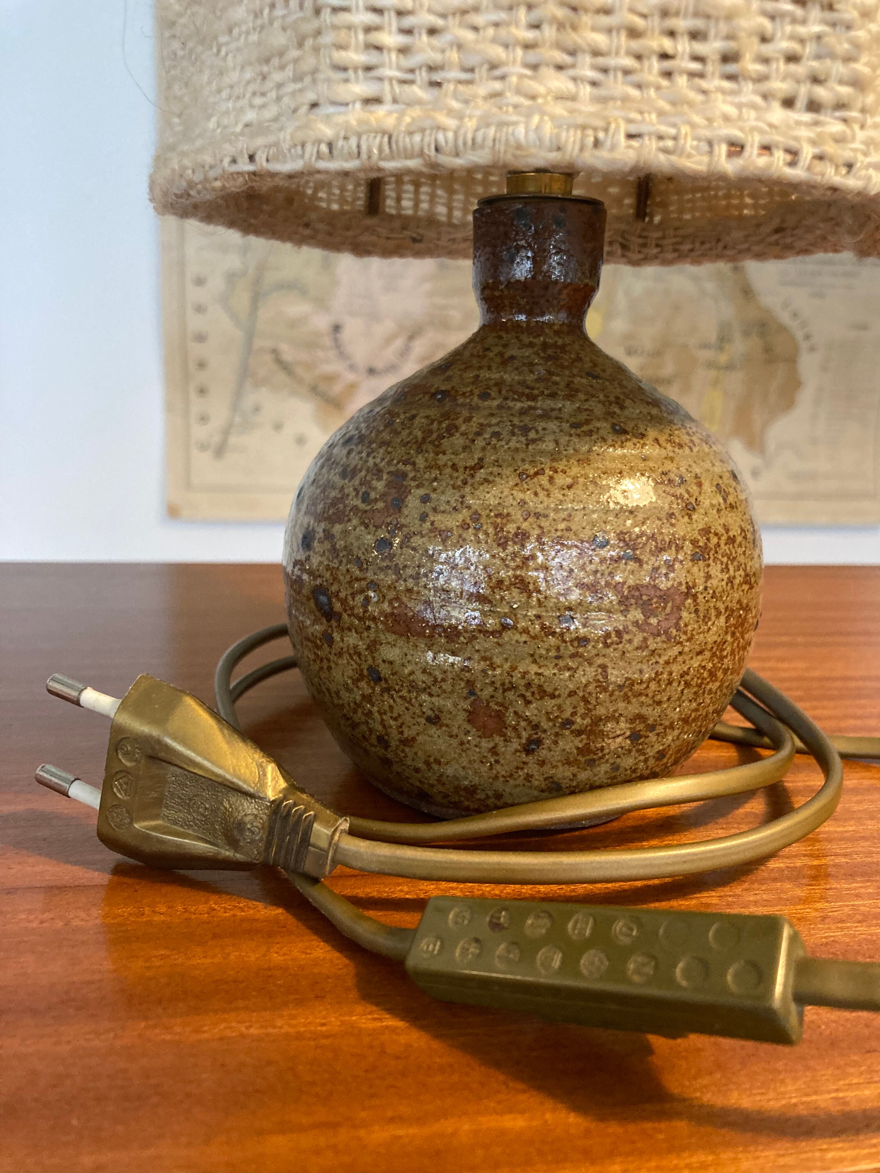 Lamp stoneware pyrite lampshade wool La Borne