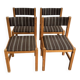 Set of 4 Danish dining chairs with brown striped upholstery.