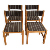 Set of 4 Danish dining chairs with brown striped upholstery.