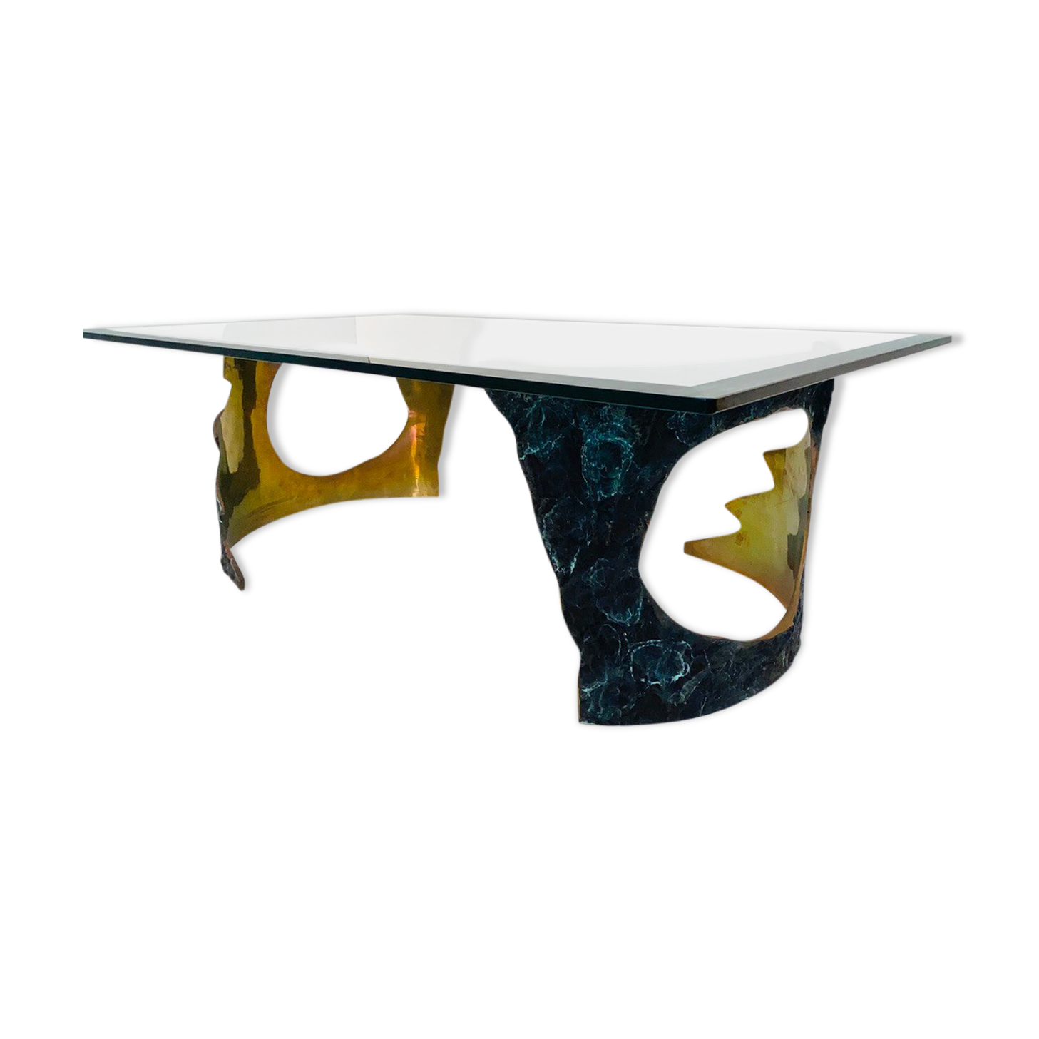 Table basse en bronze massif & verre par Willy Ceysens, 1970s