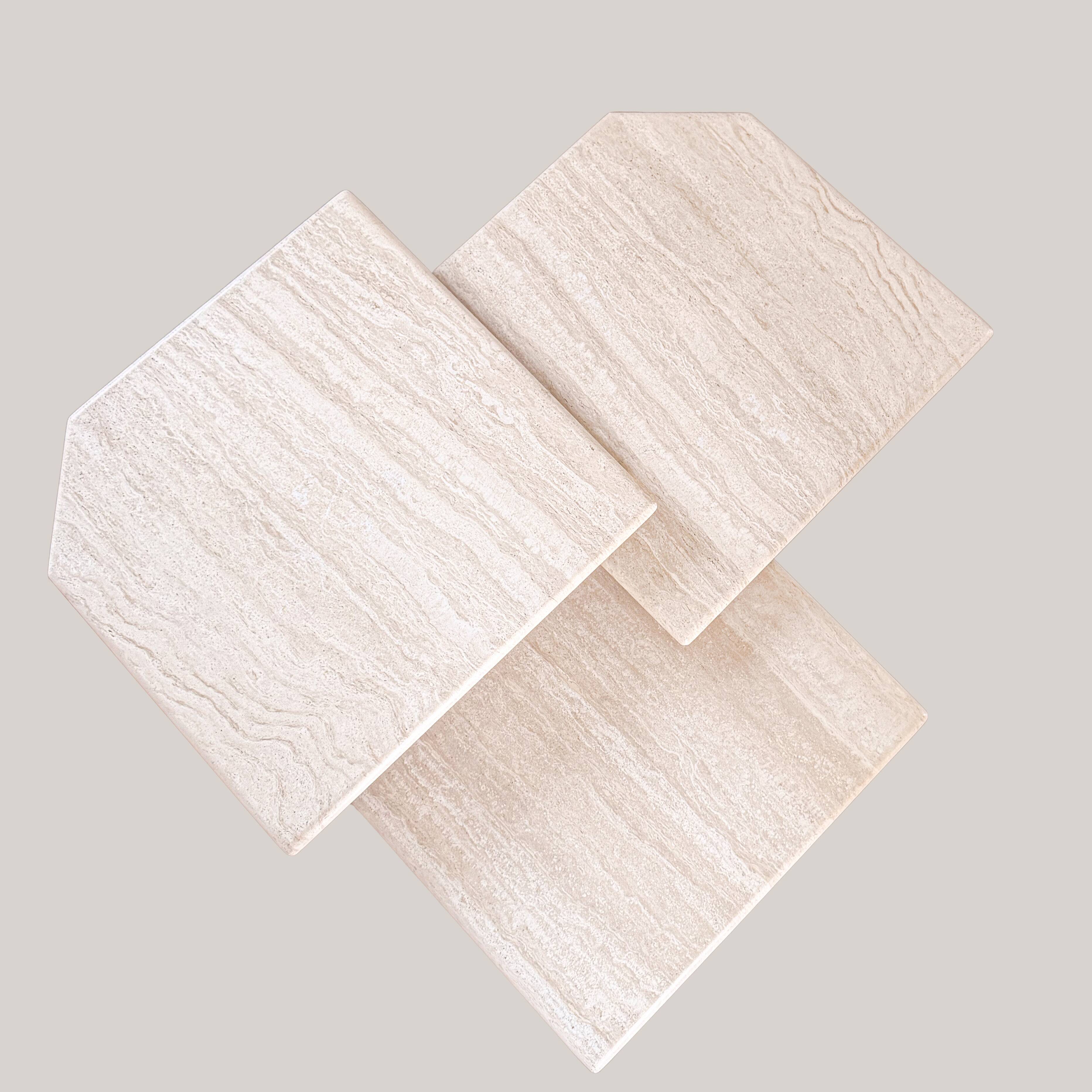 Travertine nesting tables, Italy, 1970s.