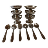 Set of 6 small Guy Degrenne stainless steel ice cream cups with 6 spoons