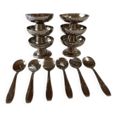 Set of 6 small Guy Degrenne stainless steel ice cream cups with 6 spoons