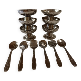 Lot de 6  petites coupes à glace Guy Degrenne en inox avec ses 6 cuillers