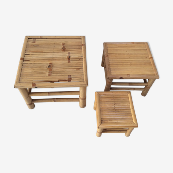 Trio tables basses en bambou 70´s