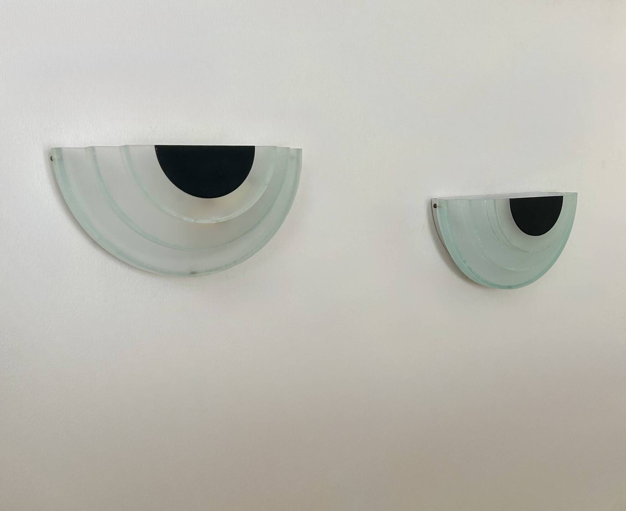 Pair of vintage wall lights, sandblasted perspex and black metal, Italy, 1980