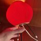 Tripod lamp, pleated red rhodoid, 1950s, 60s design