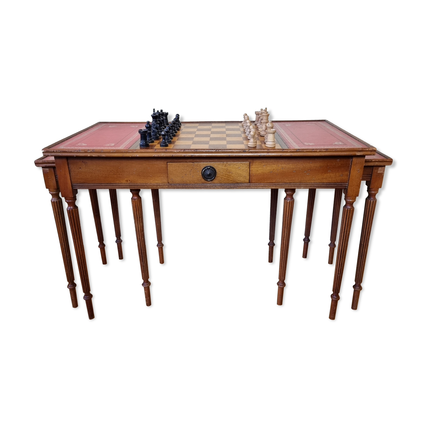 Louis Philippe style chess table and chess game with leather and wood tablets
