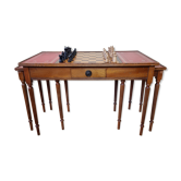 Louis Philippe style chess table and chess game with leather and wood tablets