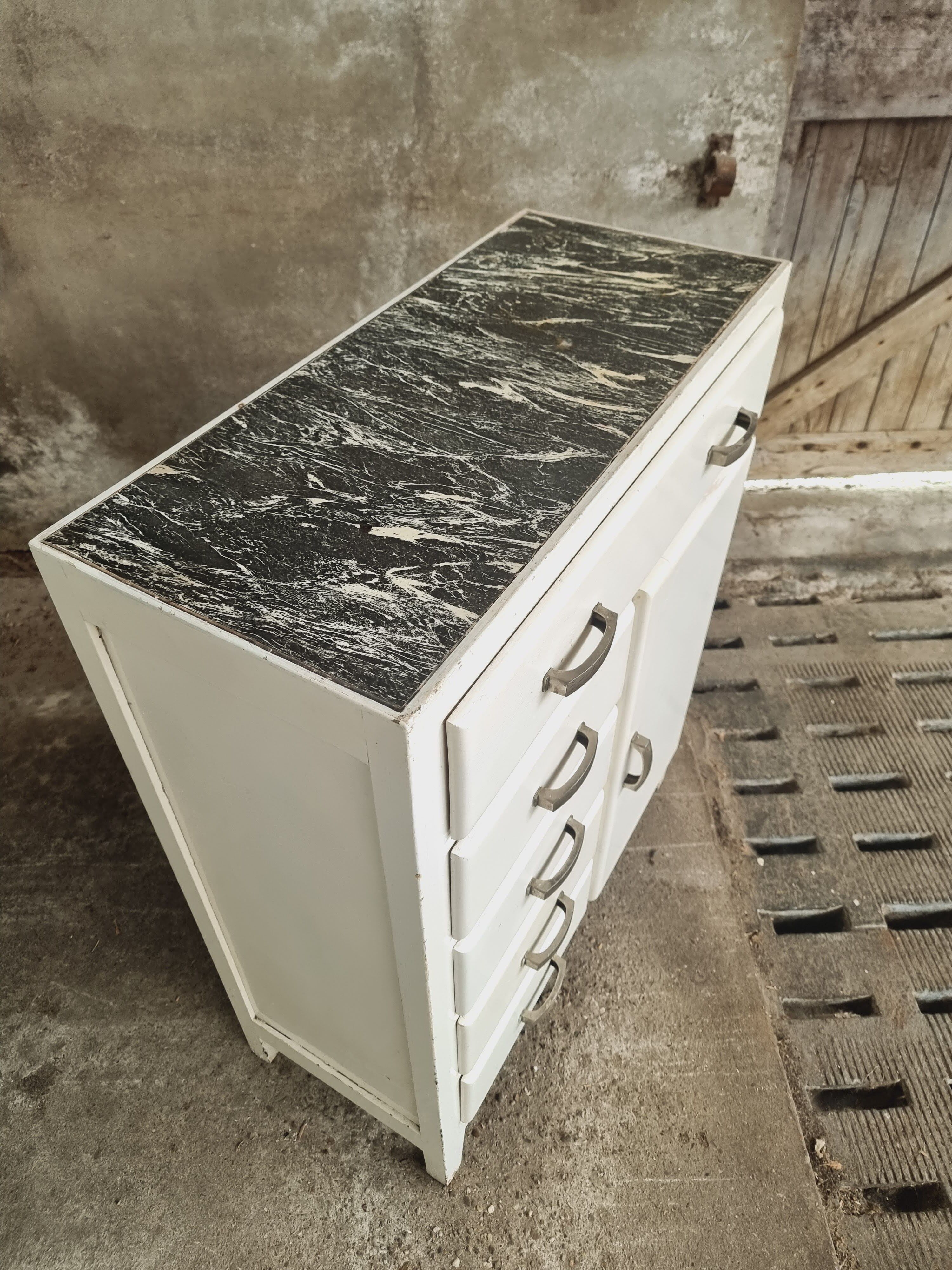 Brocante chest of drawers cream white sideboard 50s