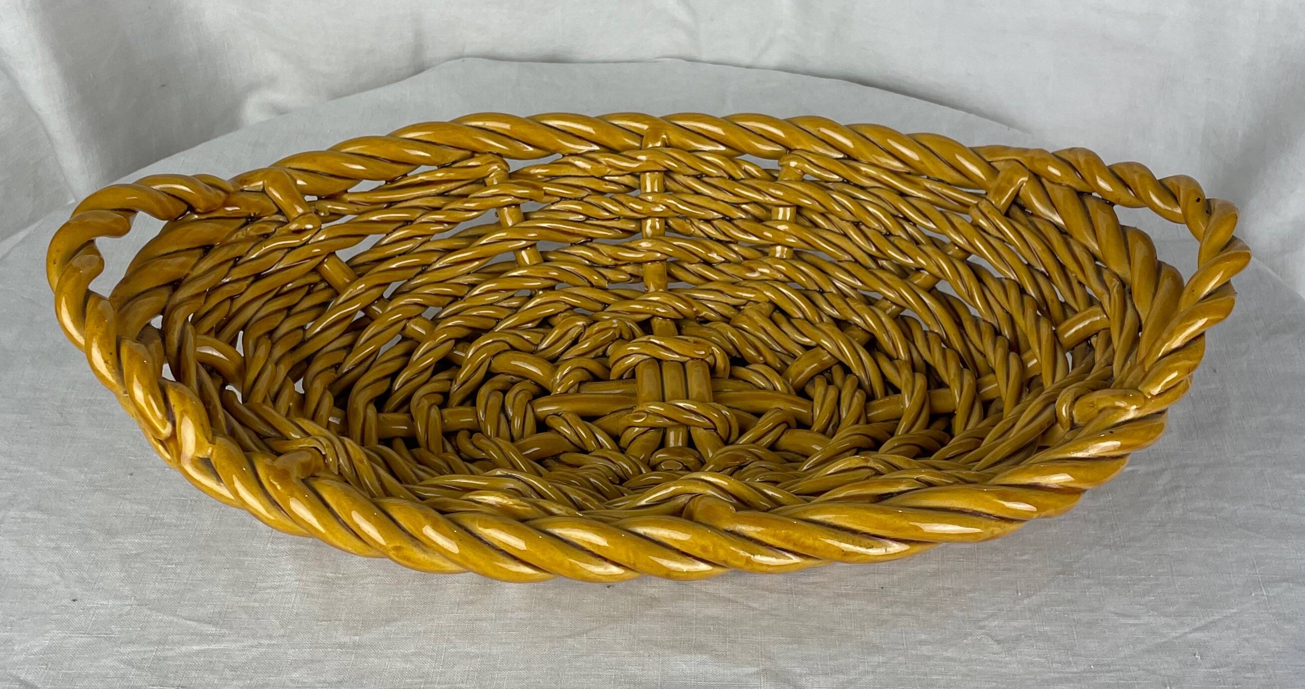 Ocher-colored ceramic basket
