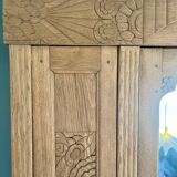 Solid raw oak wardrobe with Art Deco mirror
