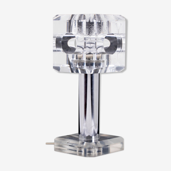 Lampe cube en plexiglas et inox, vers 1970