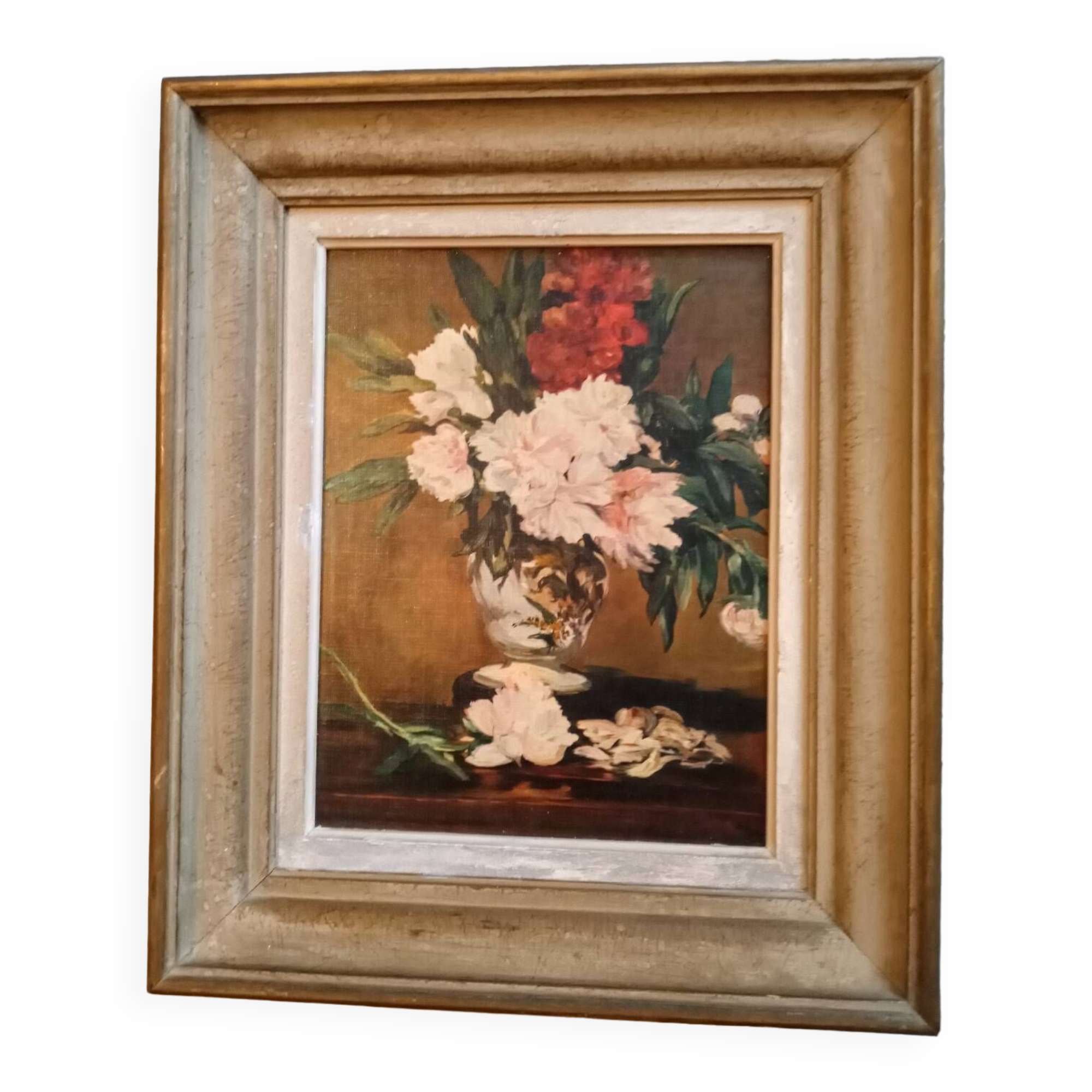 Tableau vase au pivoines
