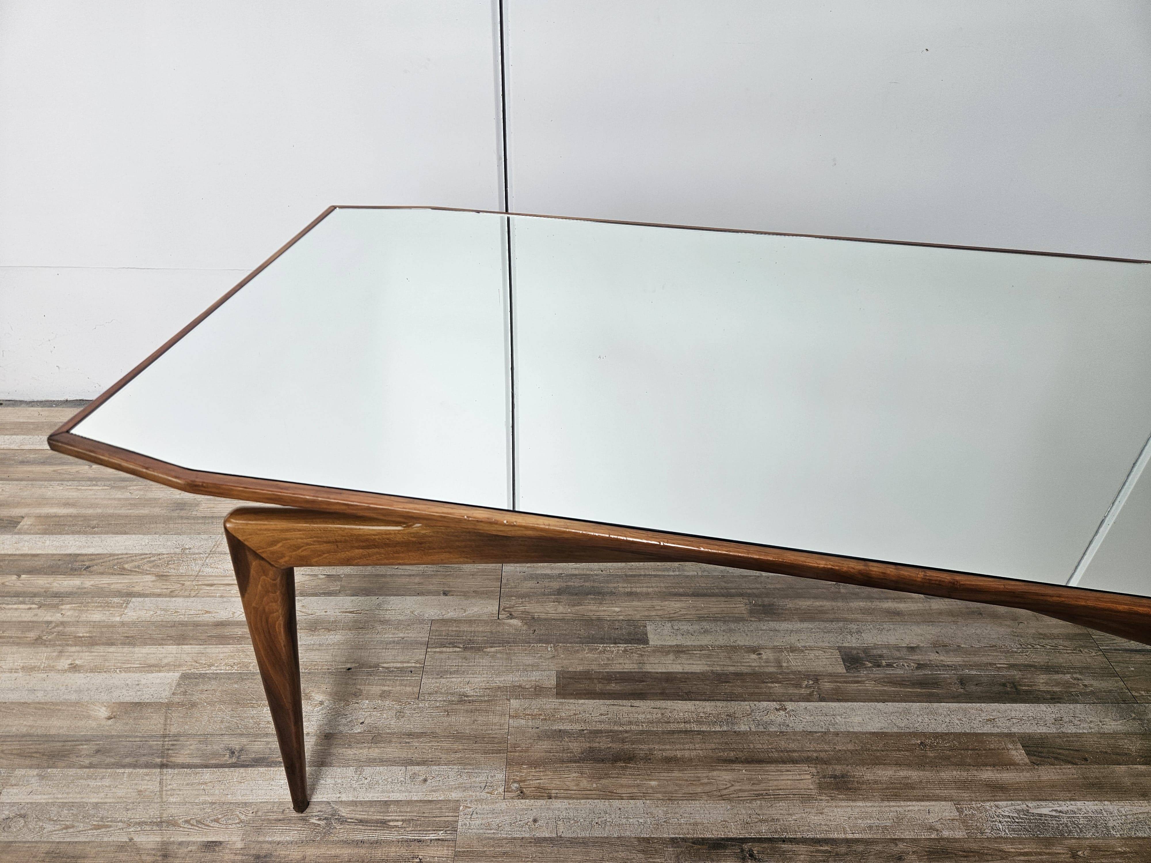 1950s wooden dining table with mirrored top