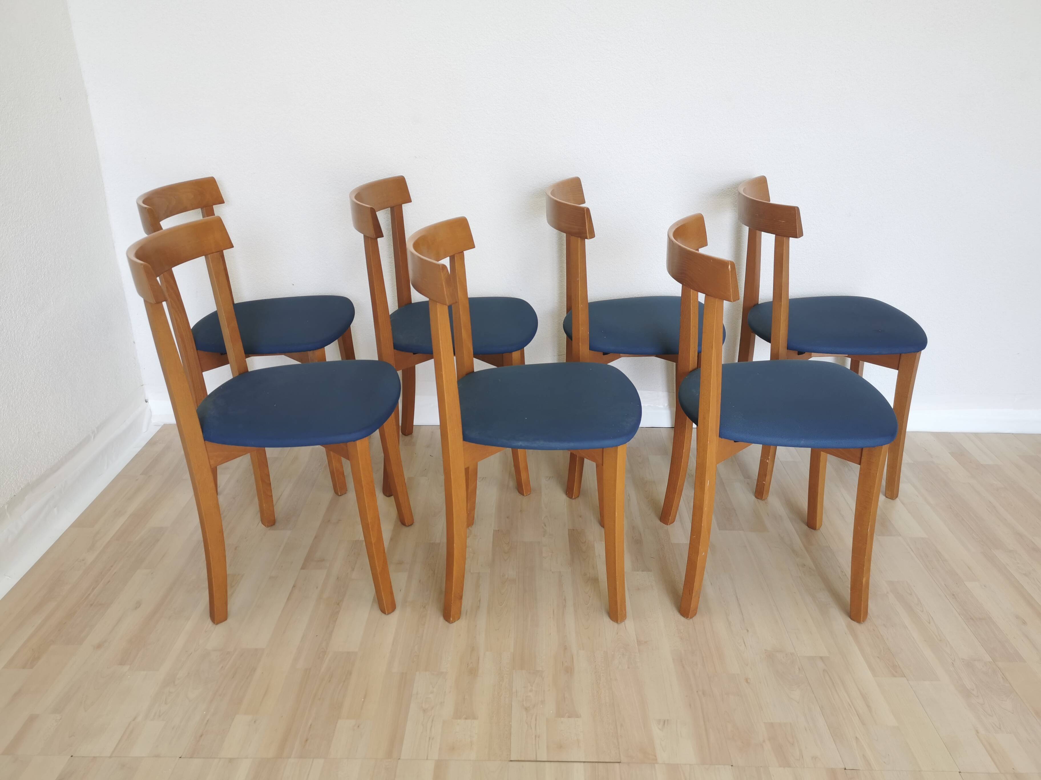 Set of 7 Vintage Calligaris Dining Chair: 1990s Italian Wooden Artek Style