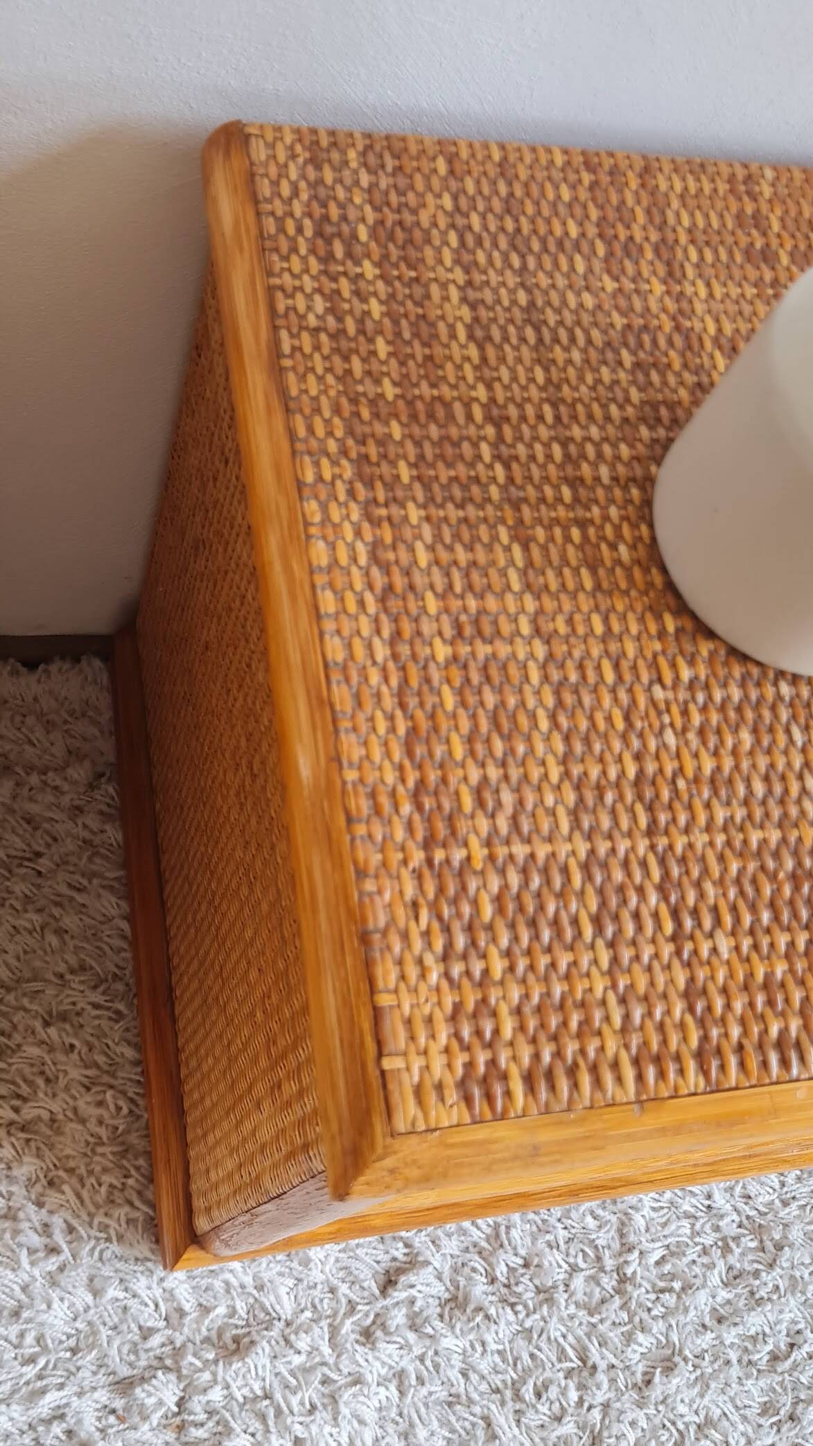 Pair of vintage rattan bedside tables from the 1970s.