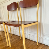 Pair of vintage industrial chair metal & wood, 1980