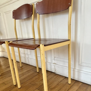 Pair of vintage industrial chair metal & wood, 1980