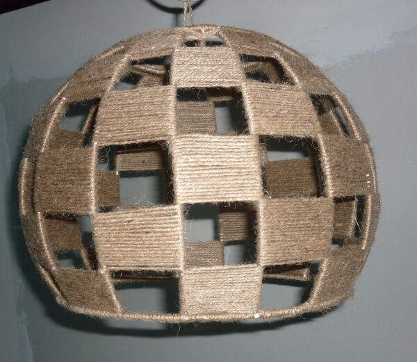 Abat-jour en fil de jute damier pour suspension