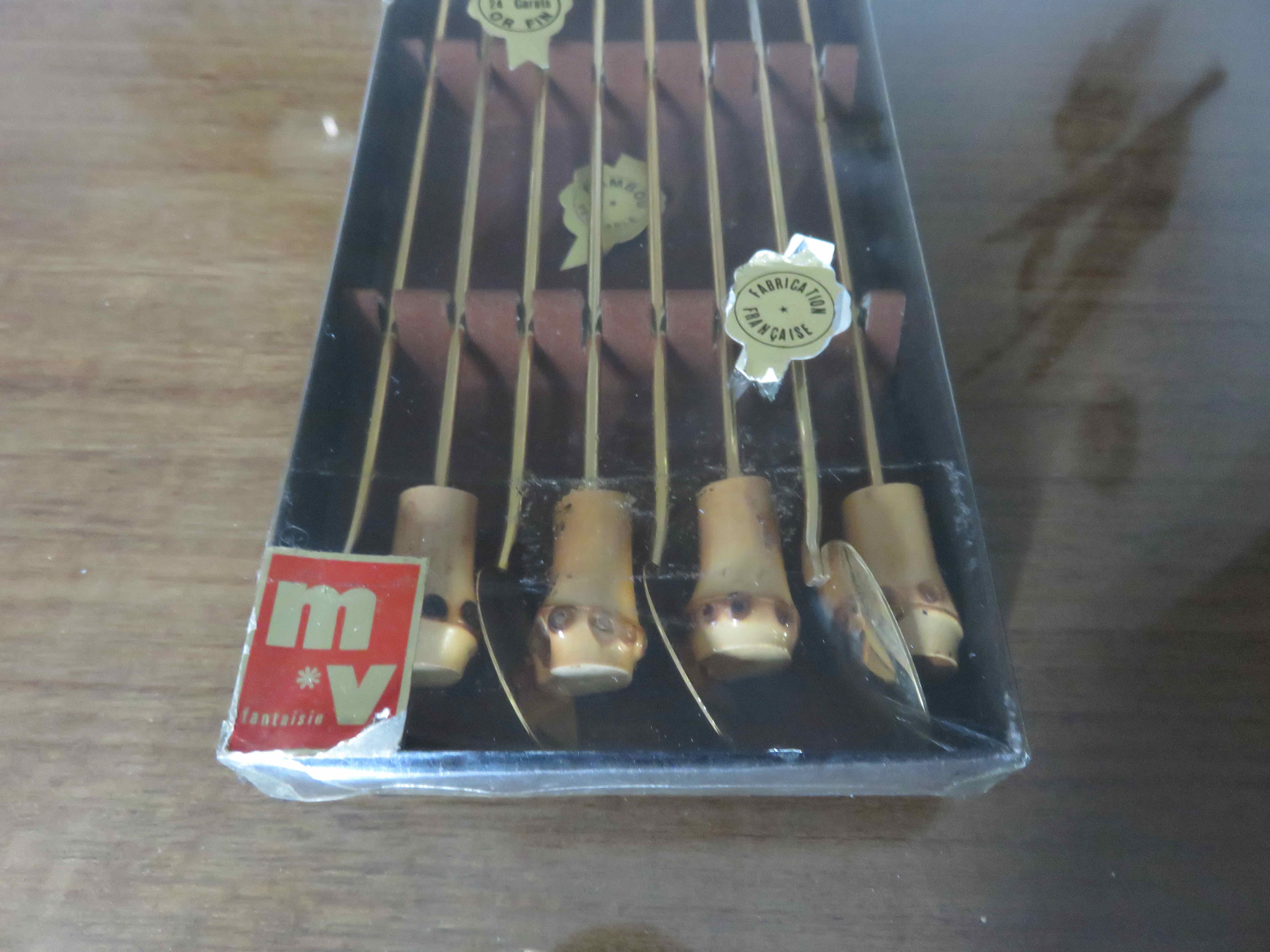 8 cocktail spoons bamboo sleeves gilded with gold late 50s 60s