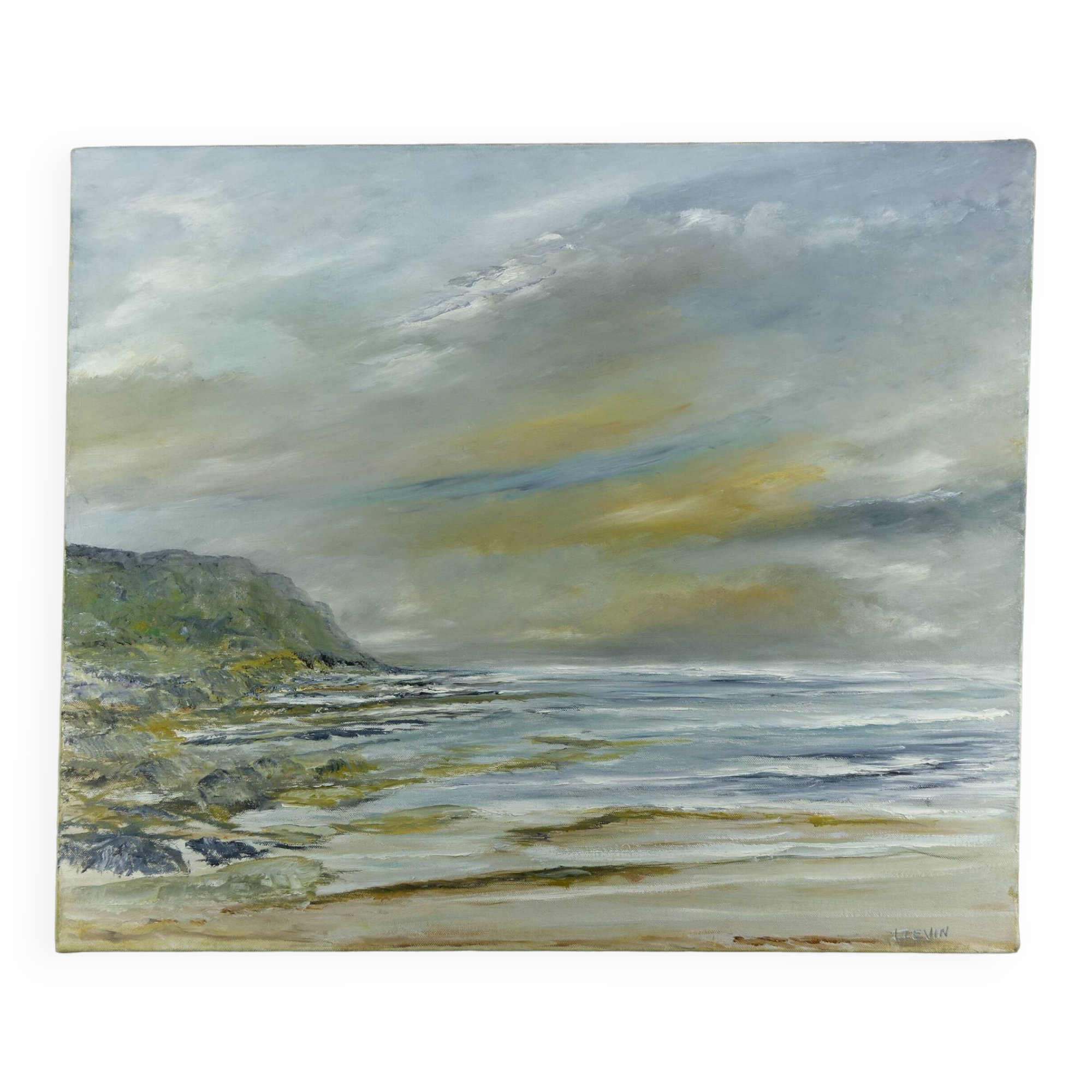 Oil on canvas Seaside at Cap Gris-Nez signed Lièvin painter from Calais 1970s