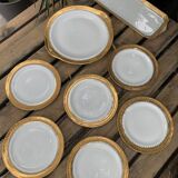 Cake service 6 dessert plates and 2 dishes Georges Boyer porcelain Limoges 1950