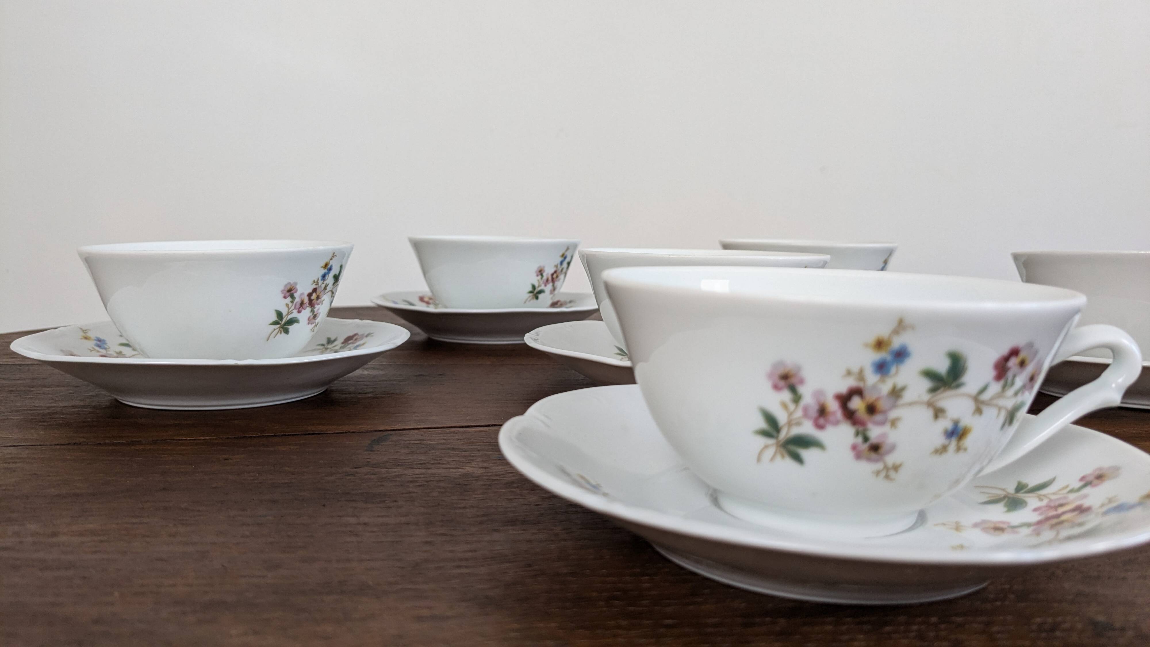 12-piece coffee service in Sologne porcelain, France