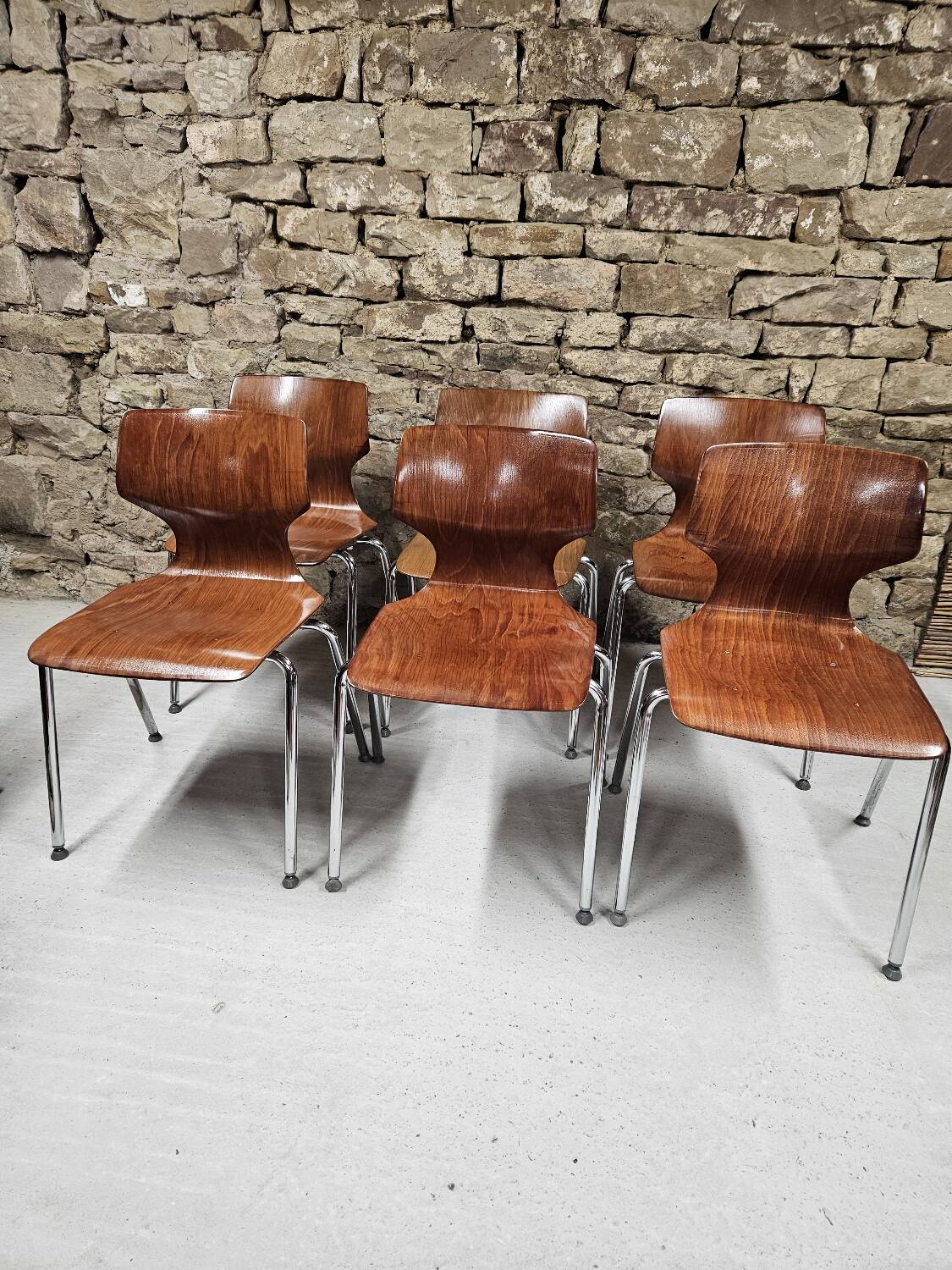 Lot of 6 Flötotto pagwood chairs 1960