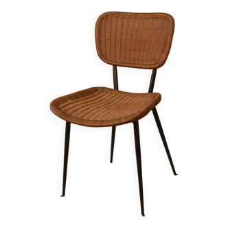 Lacquered steel and rattan chair by Janine Abraham for Maison Rougier 1970