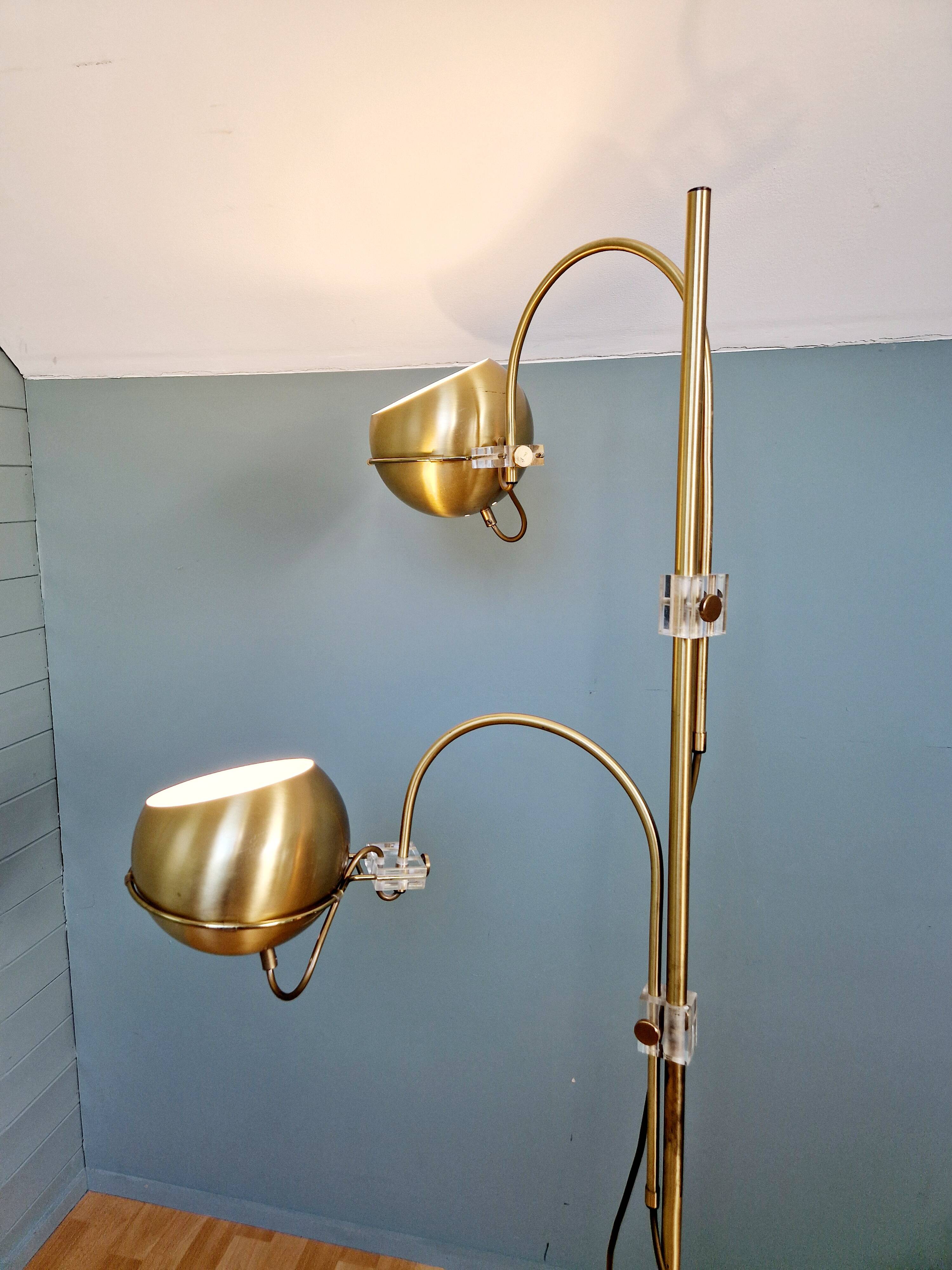 Eyeball double arc floor lamp in brass, GEPO (Netherlands), 1970s