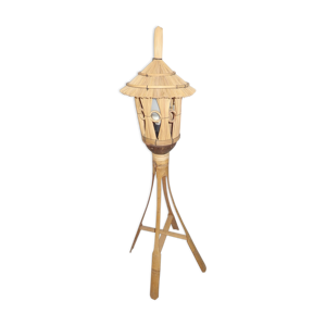 Lampadaire en rotin et bambou vintage