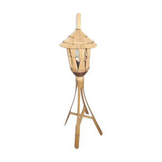 Lampadaire en rotin et bambou vintage