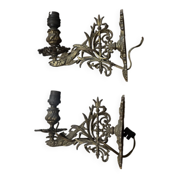 Pair of naturalistic wall sconces with fish circa 1900