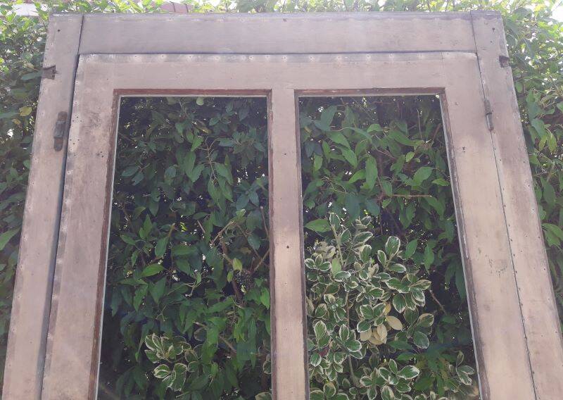 Old glazed door 211.5x105.5cm and its entrance door frame.