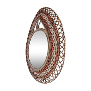 Miroir rotin bombé avec décor