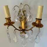 Chandelier set & 4 wall sconces with pendants, Louis XV style, gilded metal