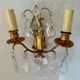 Chandelier set & 4 wall lights with pendants, Louis XV style, gilded metal