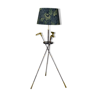Lampadaire club de golf annees 70 cuir bois et laiton