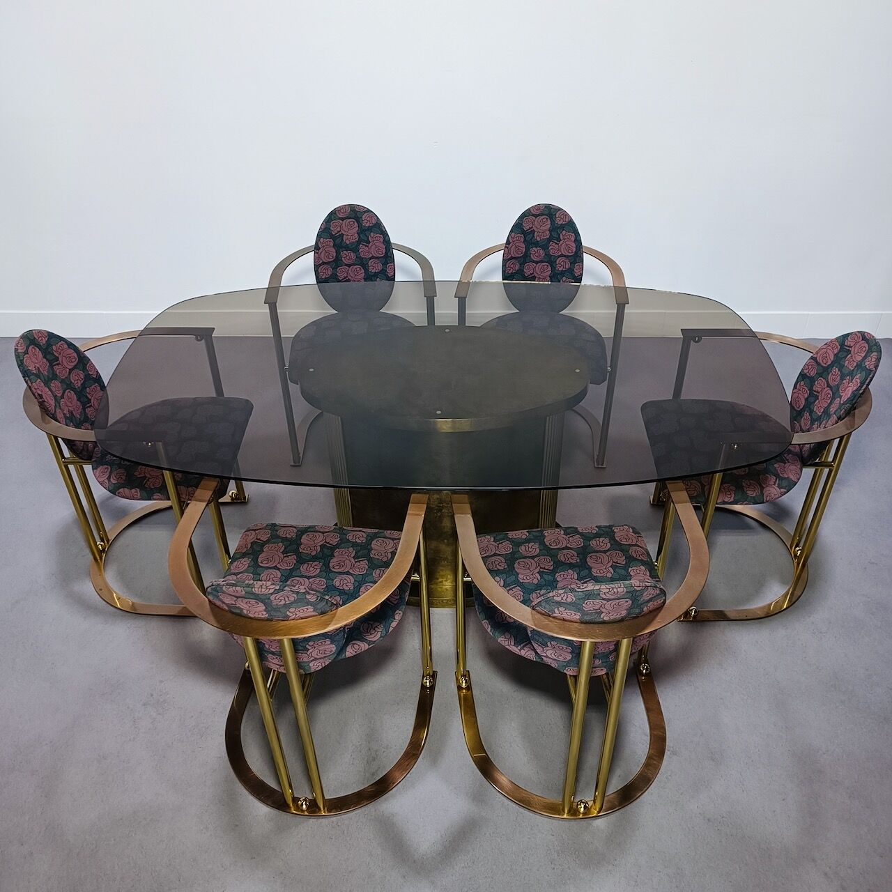 Hollywood regency dining table & 6 armchairs - belgo chrom