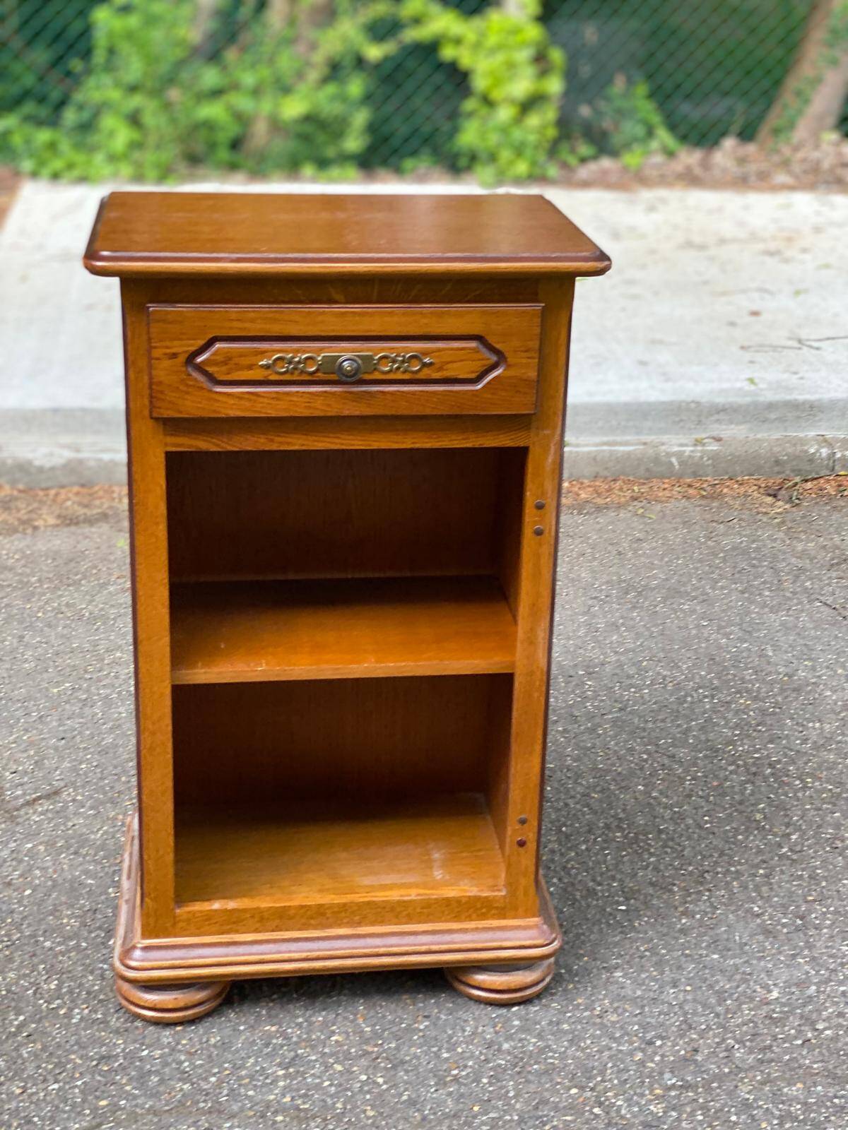 English solid wood bedside table with drawer