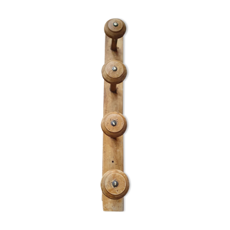 Patère 4 branches en bois tourné vintage