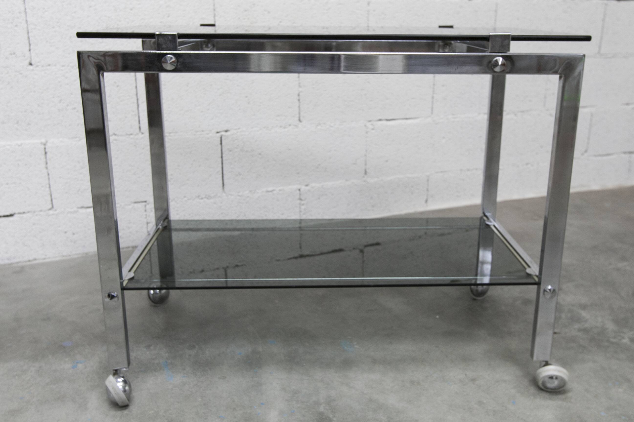 Chrome and smoked glass hi-fi trolley / cabinet 1970