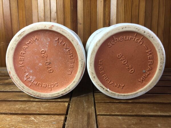 Paire vase scheurich keramik céramique blanche décor vignes #a471