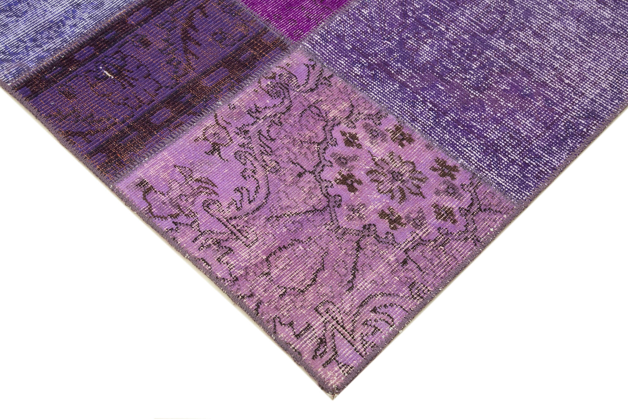 Handwoven anatolian contemporary 173 cm x 243 cm purple patchwork carpet
