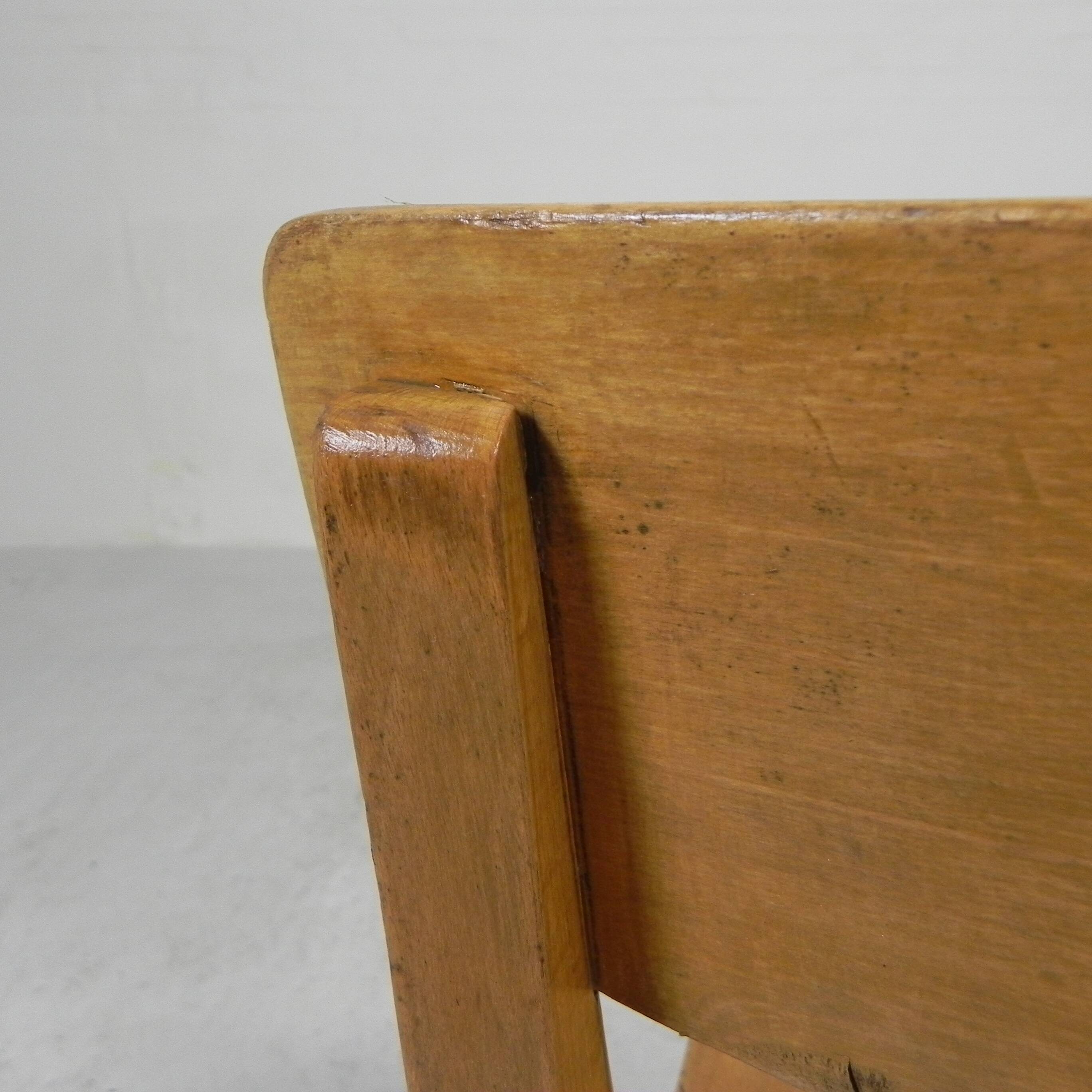 Wooden high chair, swivel chair, school chair, 1950s