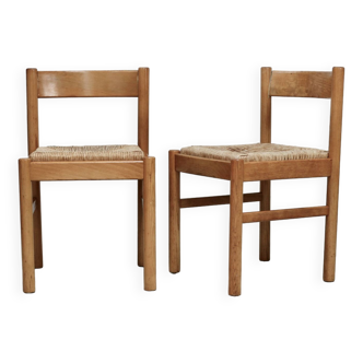 Pair of straw chairs. France, circa 1960