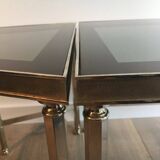 Rare three-part nickel coffee table with lacquered glass tops around the perimeter