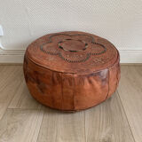 Vintage Moroccan leather pouf